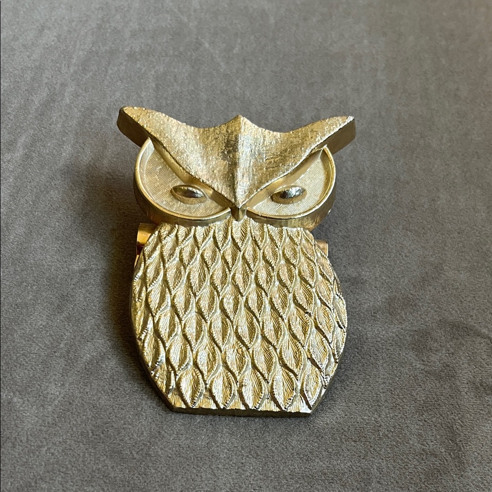 Vintage Gold Tone Owl Paper Clip Holder